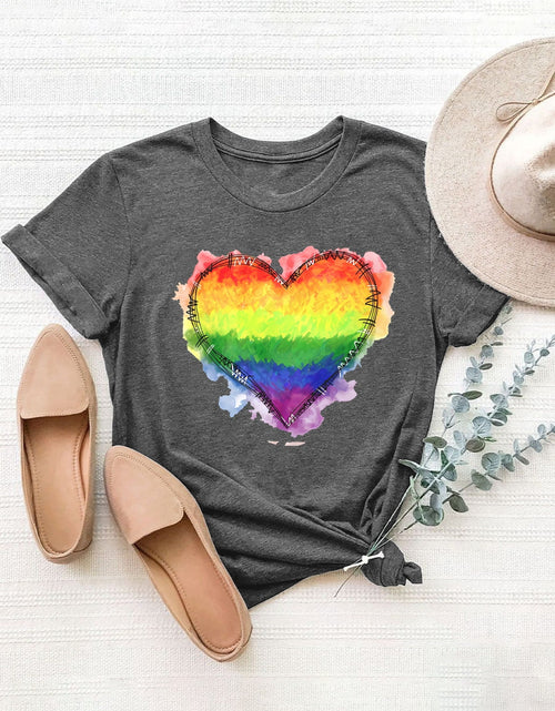 Load image into Gallery viewer, Heart Graphic Round Neck Short Sleeve T-Shirt
