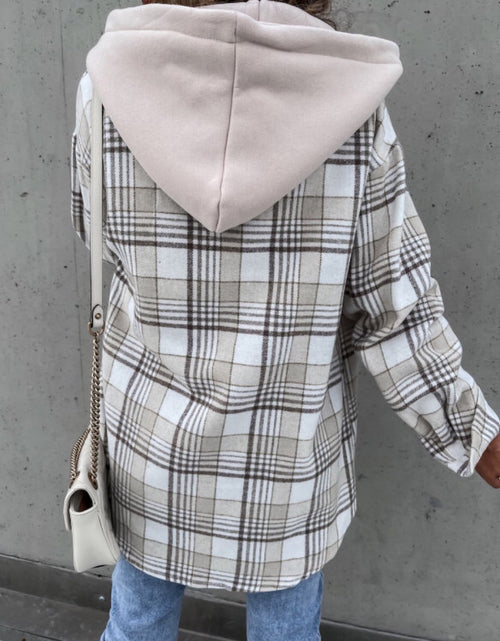 Load image into Gallery viewer, Plaid Button Up Jacket with Removable Hood

