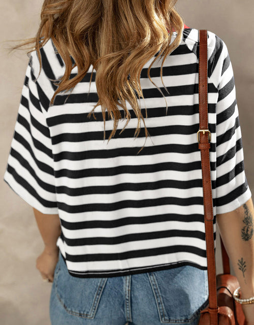 Load image into Gallery viewer, Striped Round Neck Raglan Sleeve T-Shirt
