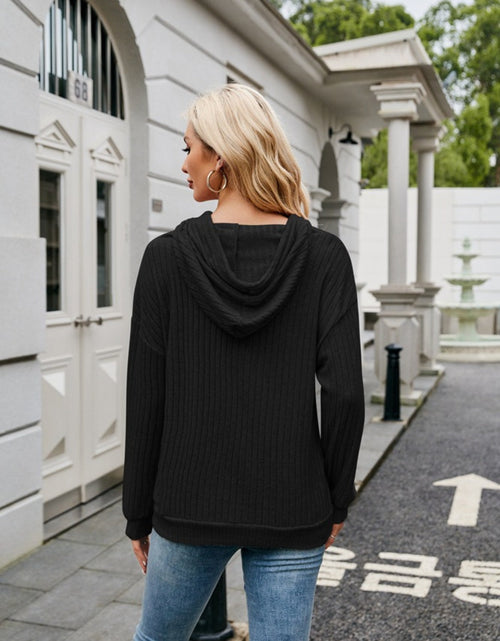 Load image into Gallery viewer, Ribbed Drawstring Long Sleeve Hoodie
