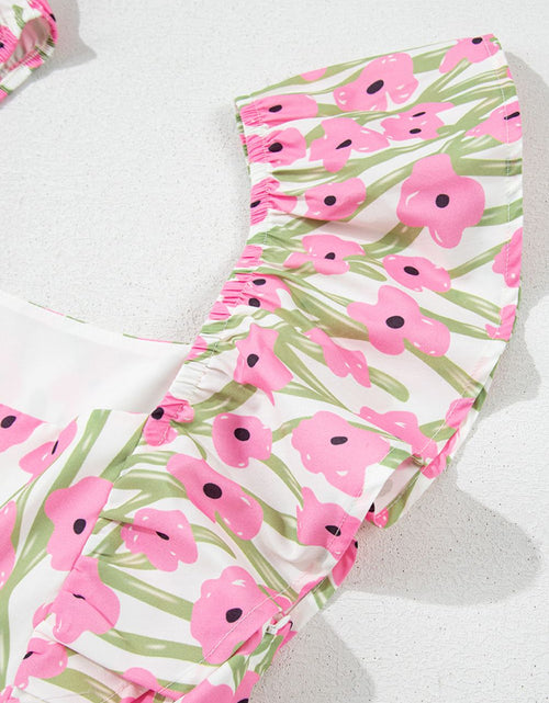 Load image into Gallery viewer, Floral Print Square Neck Ruffled Cap Sleeve Maxi Dress
