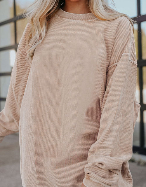 Load image into Gallery viewer, Ribbed Round Neck Drop Shoulder Sweatshirt

