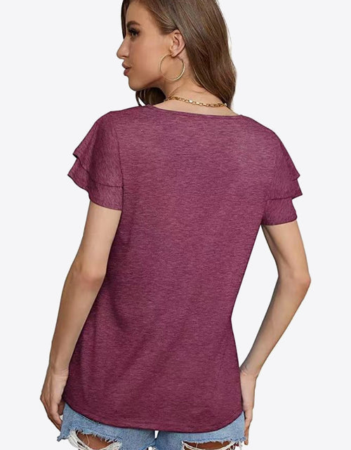 Load image into Gallery viewer, Tie-Neck Layered Flutter Sleeve Blouse
