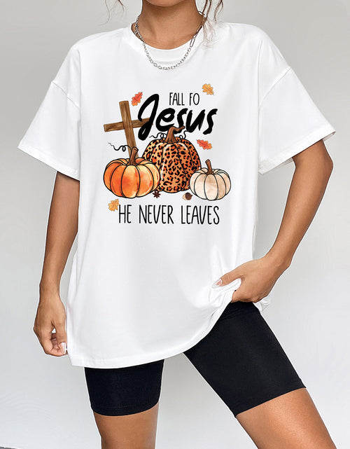 Load image into Gallery viewer, Round Neck Short Sleeve Fall Season Graphic T-Shirt
