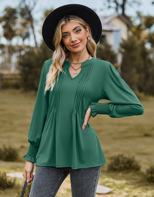 Load image into Gallery viewer, Notched Neck Flounce Sleeve Blouse
