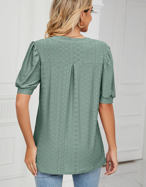 Load image into Gallery viewer, Eyelet Notched Short Sleeve T-Shirt
