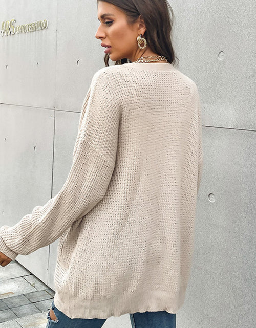 Load image into Gallery viewer, Perfee Button Front Drop Shoulder Waffle Cardigan
