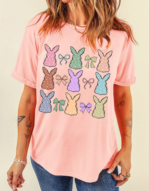 Load image into Gallery viewer, Dotty Bunny Bow Graphic Short Sleeve T-Shirt
