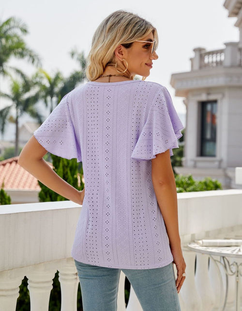 Load image into Gallery viewer, Eyelet Flutter Sleeve Round Neck Top
