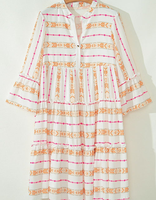 Load image into Gallery viewer, Printed Ruffled Notched Loose Dress
