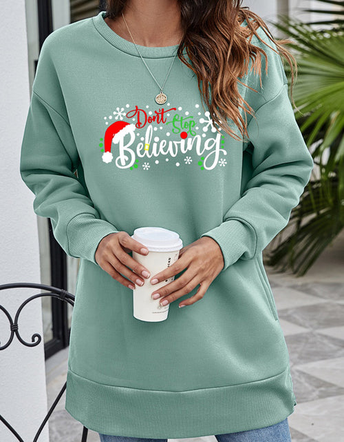 Load image into Gallery viewer, DON'T STOP BELIEVING Graphic Drop Shoulder Sweatshirt
