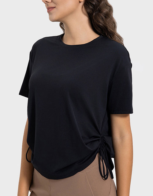 Load image into Gallery viewer, Millennia Drawstring Round Neck Short Sleeve Active T-Shirt
