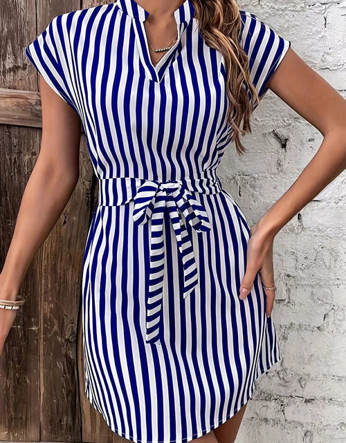 Load image into Gallery viewer, Tied Striped Cap Sleeve Mini Dress
