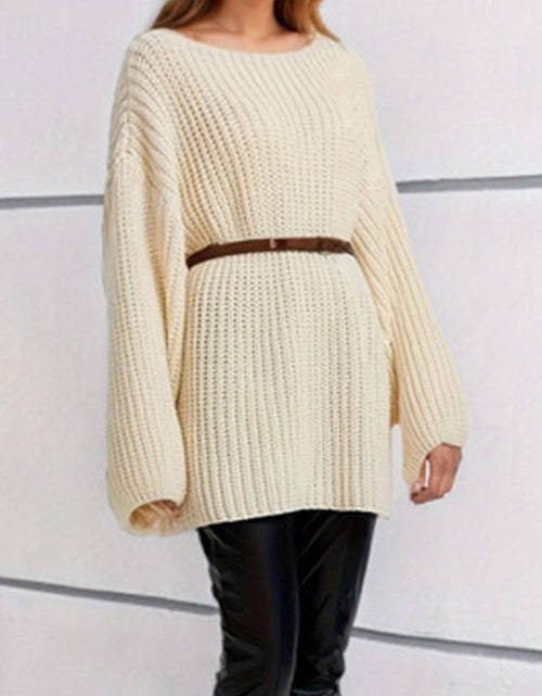 Load image into Gallery viewer, Boat Neck Dropped Shoulder Mini Sweater Dress
