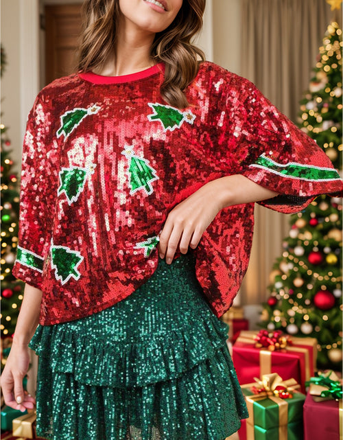Load image into Gallery viewer, Sequin Round Neck Half Sleeve Top
