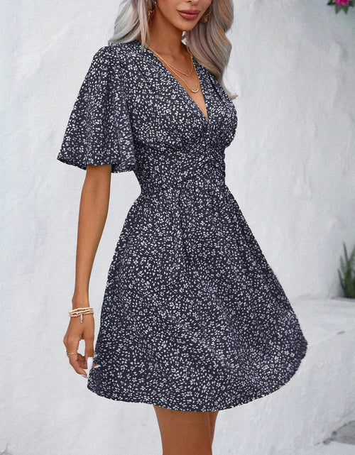 Load image into Gallery viewer, Printed V-Neck Half Sleeve Mini Dress
