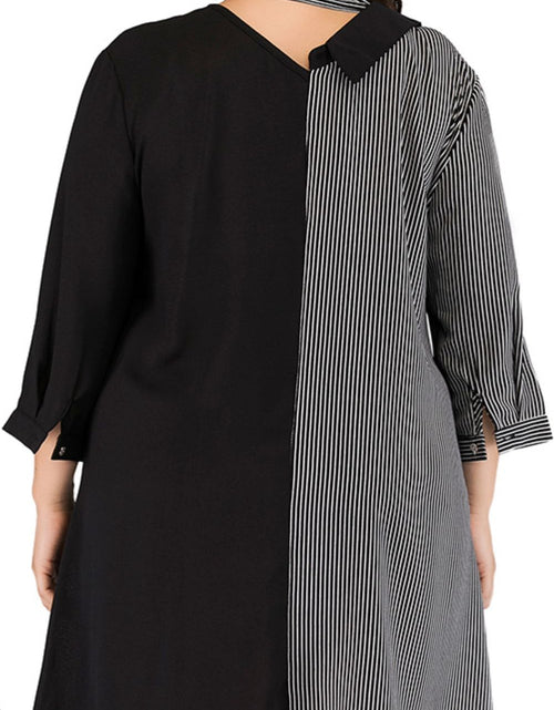 Load image into Gallery viewer, Plus Size Striped Color Block Tie-Neck Dress
