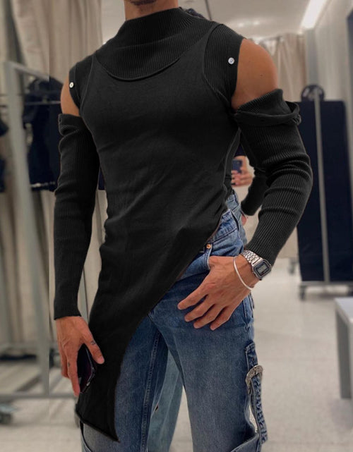Load image into Gallery viewer, Men's Asymmetrical Mock Neck Cold Shoulder Top
