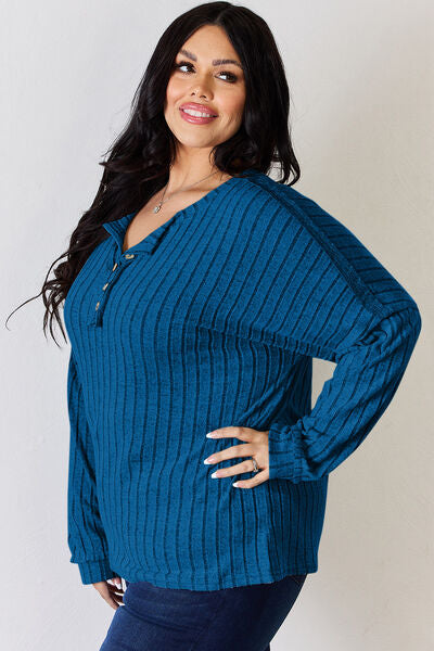Load image into Gallery viewer, Basic Bae Full Size Ribbed Half Button Long Sleeve T-Shirt

