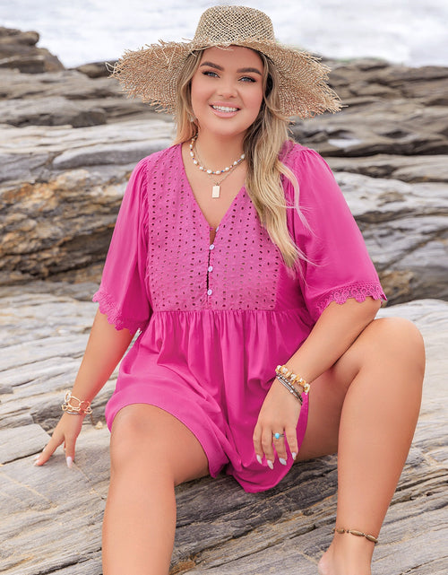 Load image into Gallery viewer, Plus Size Lace Detail V-Neck Half Sleeve Romper
