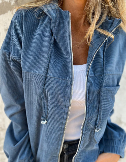 Load image into Gallery viewer, Pocketed Zip Up Long Sleeve Hooded Jacket
