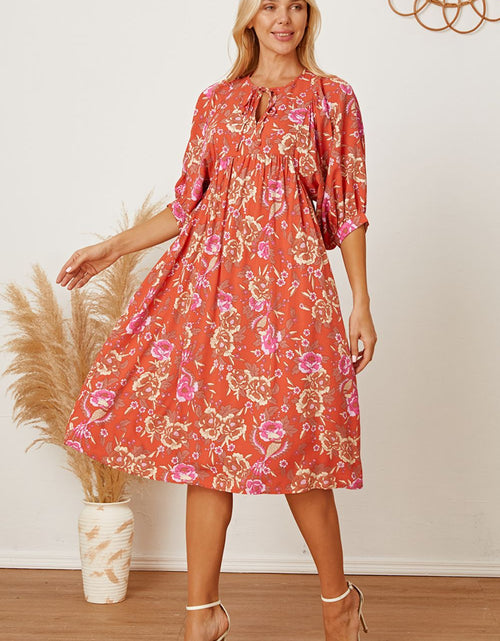 Load image into Gallery viewer, Floral Tie Neck Half Sleeve Dress
