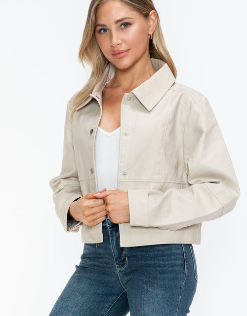 Load image into Gallery viewer, Snobbish Snap Down Long Sleeve PU Leather Jacket
