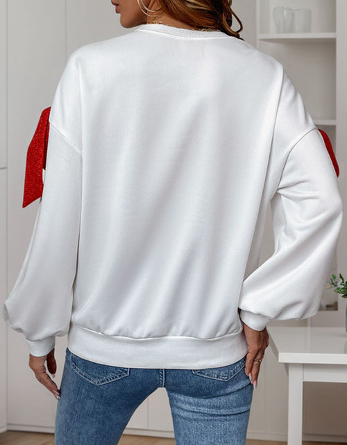 Load image into Gallery viewer, Perfee Bow Round Neck Long Sleeve Sweatshirt
