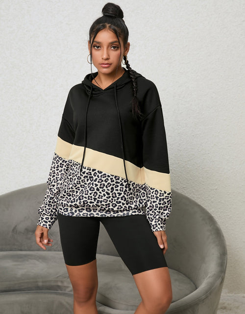 Load image into Gallery viewer, Leopard Color Block Hoodie
