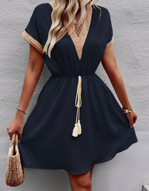 Load image into Gallery viewer, Devine Contrast Trim V-Neck Short Sleeve Mini Dress
