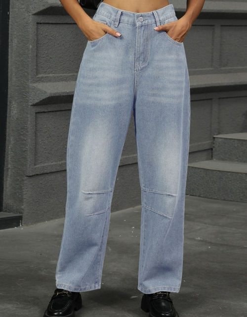 Load image into Gallery viewer, Half Elastic Waist Straight Leg Jeans
