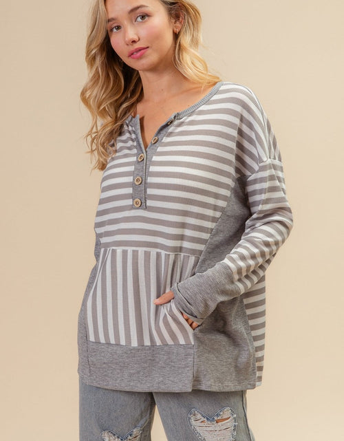 Load image into Gallery viewer, BiBi Striped Thumbhole Long Sleeve Top

