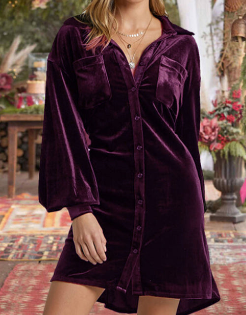 Load image into Gallery viewer, Collared Neck Button Down Long Sleeve Mini Dress
