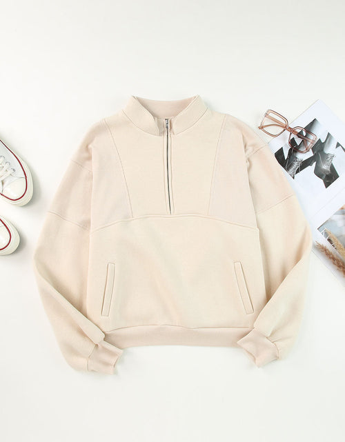 Load image into Gallery viewer, Half Zip Drop Shoulder Long Sleeve Sweatshirt
