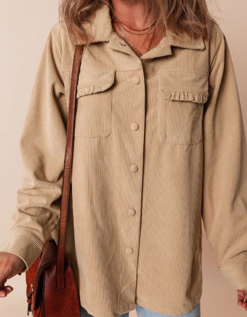 Load image into Gallery viewer, Frill Button Up Long Sleeve Shacket
