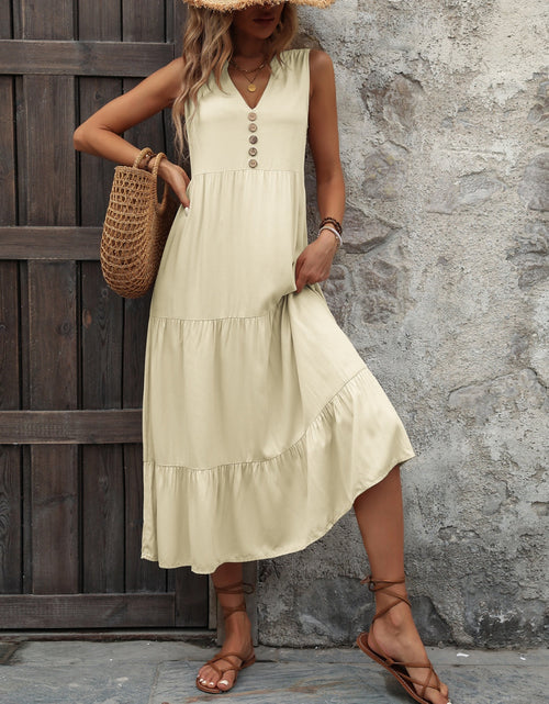Load image into Gallery viewer, Ivy Lane Decorative Button Notched Sleeveless Dress
