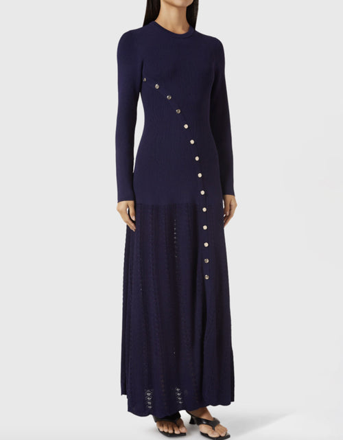 Load image into Gallery viewer, Openwork Round Neck Long Sleeve Sweater Dress
