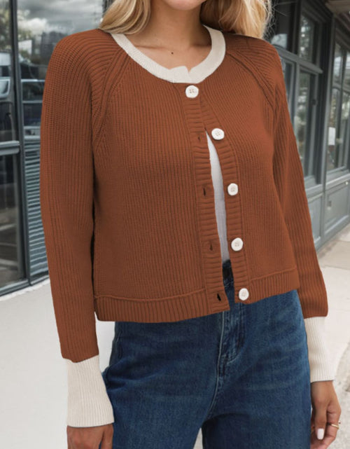Load image into Gallery viewer, Contrast Button Up Long Sleeve Cardigan
