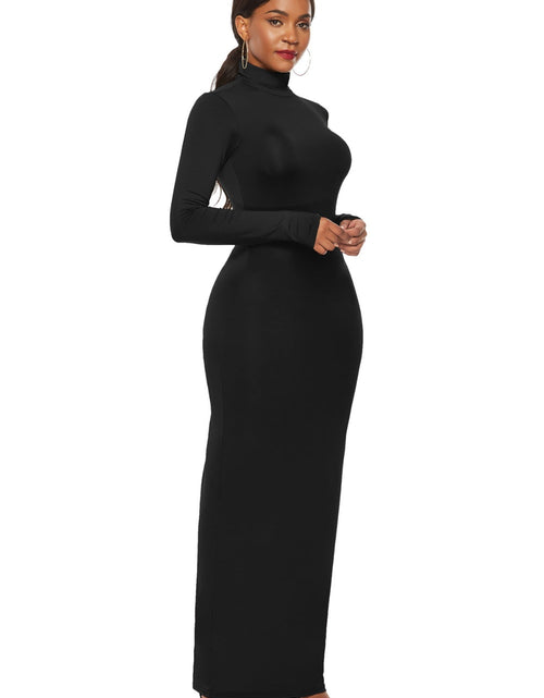 Load image into Gallery viewer, Mock Neck Long Sleeve Maxi Slim Dress
