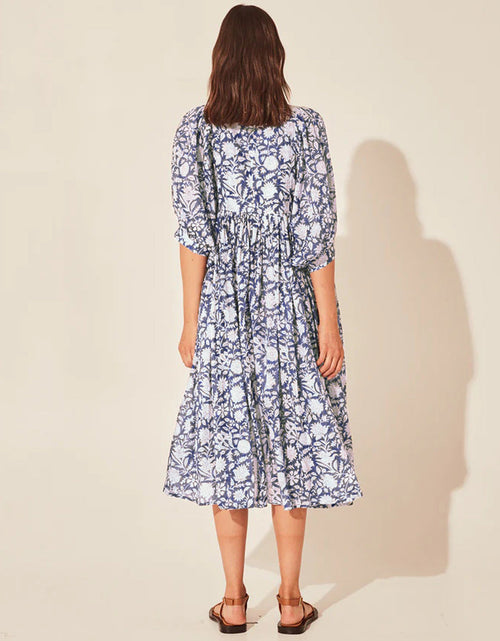 Load image into Gallery viewer, Floral Tie Neck Lantern Sleeve Dress
