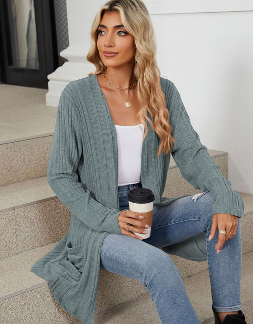 Load image into Gallery viewer, Pocketed Open Front Long Sleeve Cardigan
