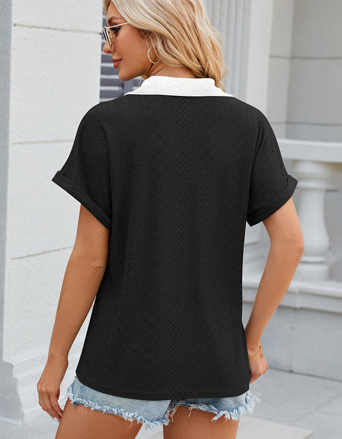 Load image into Gallery viewer, Eyelet Johnny Collar Short Sleeve T-Shirt
