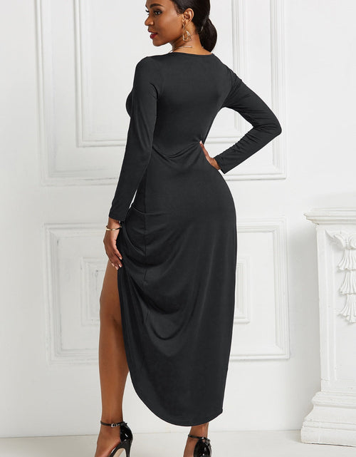 Load image into Gallery viewer, High-low Ruched Surplice Long Sleeve Dress
