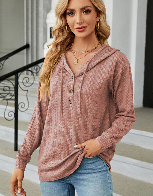 Load image into Gallery viewer, Drawstring Half Button Long Sleeve Hoodie
