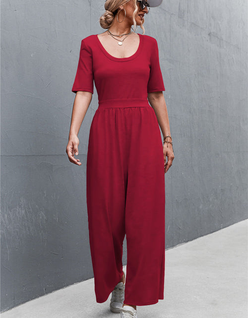 Load image into Gallery viewer, Scoop Neck Half Sleeve Wide Leg Jumpsuit
