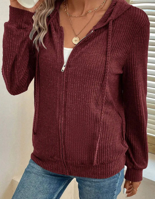 Load image into Gallery viewer, Drawstring Zip Up Long  Sleeve Hooded Jacket
