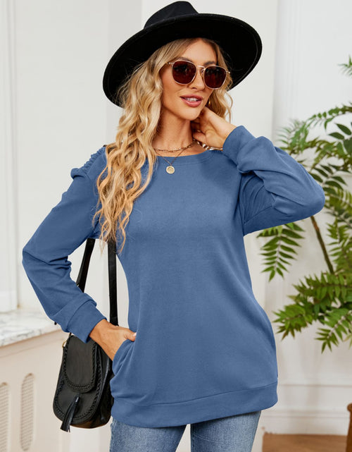 Load image into Gallery viewer, Ruched Shoulder Round Neck Long Sleeve Sweatshirt
