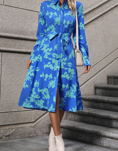 Load image into Gallery viewer, Perfee Printed Button Up Tie Waist Dress
