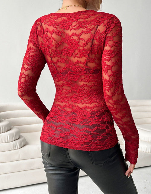 Load image into Gallery viewer, V-Neck Long Sleeve Lace Top
