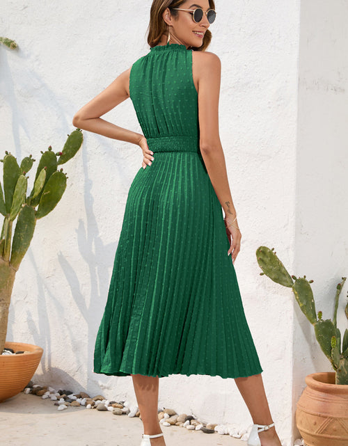 Load image into Gallery viewer, Swiss Dot Tie Neck Sleeveless Dress
